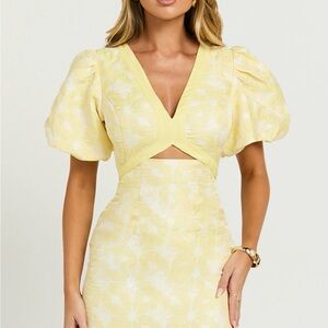 Showpo Yellow Puff Sleeve Mini Dress